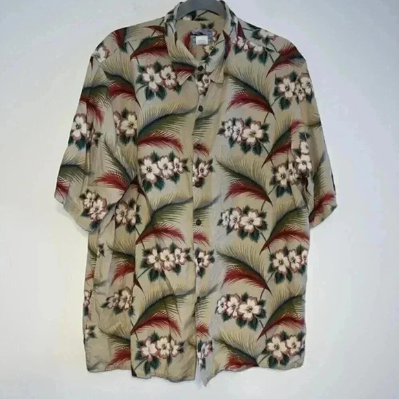 Vintage Reyn Spooner Hawaiian Linen Blend Floral Print S/S Shirt Button Down XL - Picture 1 of 7